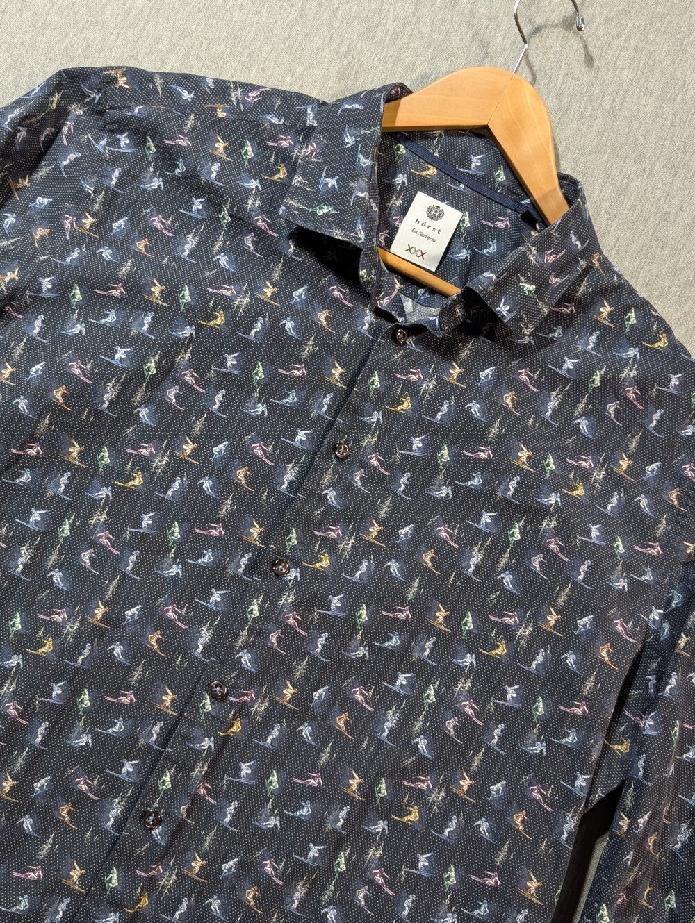 Horst La Sartoria Skier Print Shirt Men's XXL Blue All Over Print